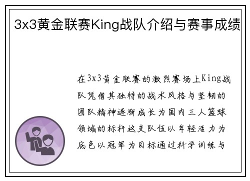3x3黄金联赛King战队介绍与赛事成绩
